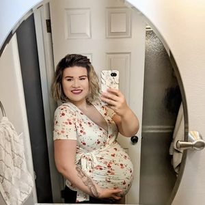 PinkBlush Ivory Floral Wrap Fitted Maternity/Nursing Top L